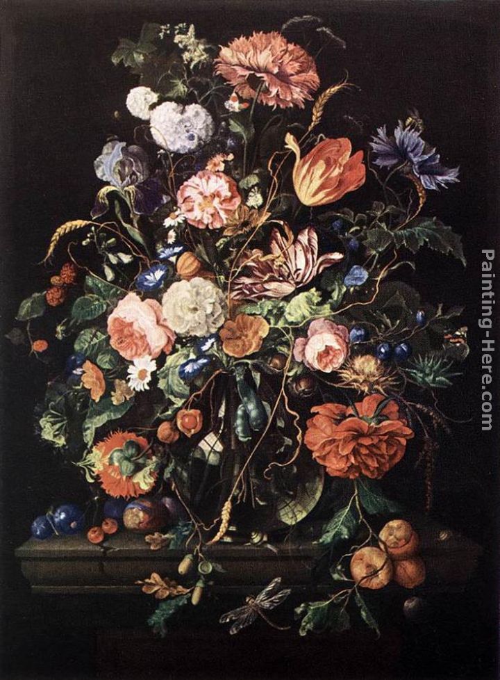 Flowers in Glass and Fruits painting - Jan Davidsz de Heem Flowers in Glass and Fruits art painting